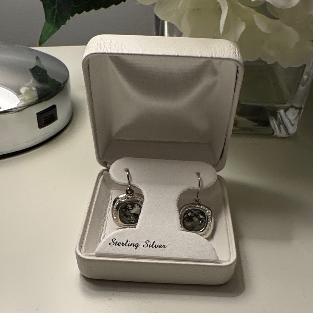 Sterling Silver Gray Crystal Drop Earrings